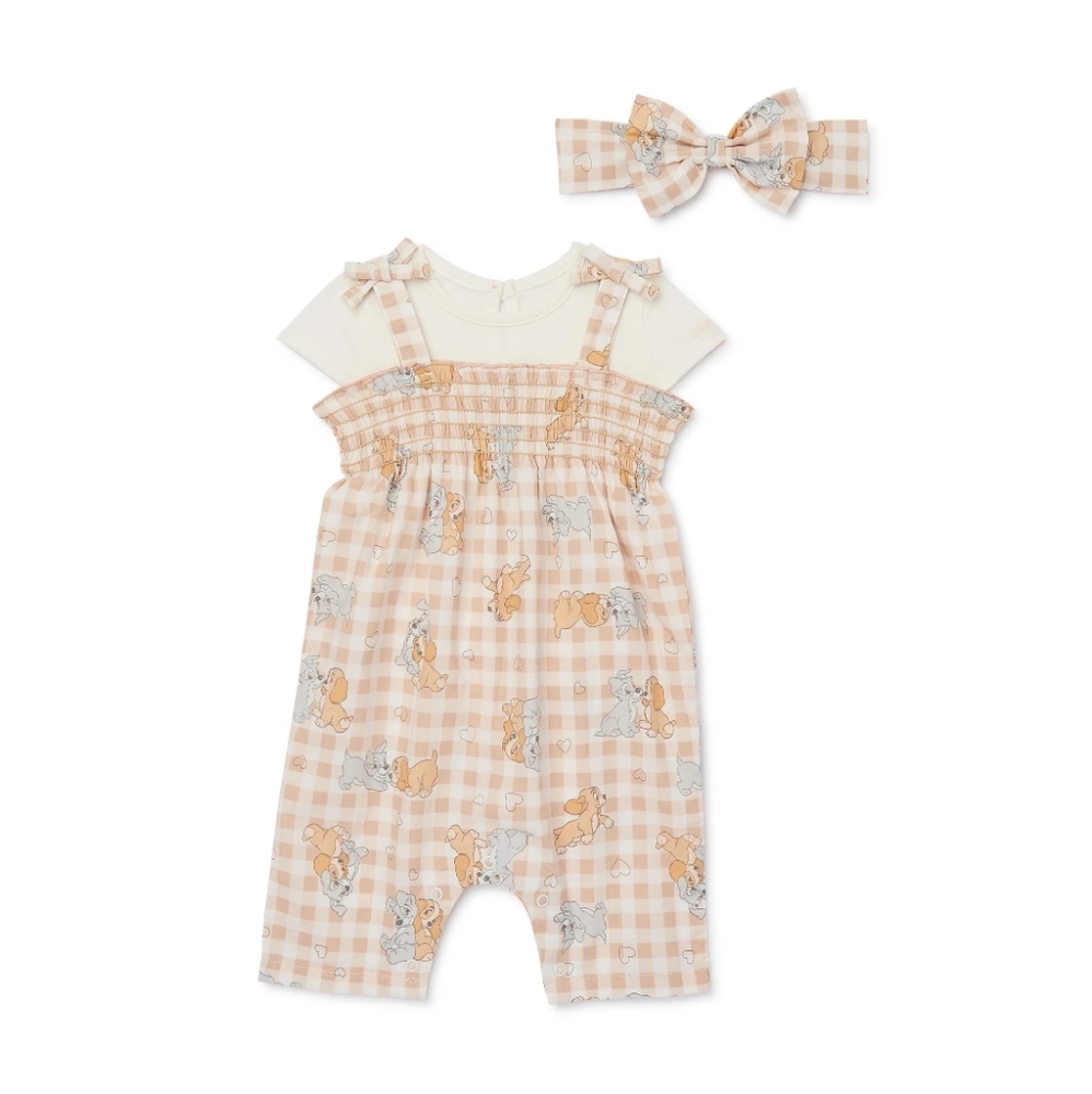 Disney Girls Lady & the Tramp 3pc Romper Set Size 24 most (2T)